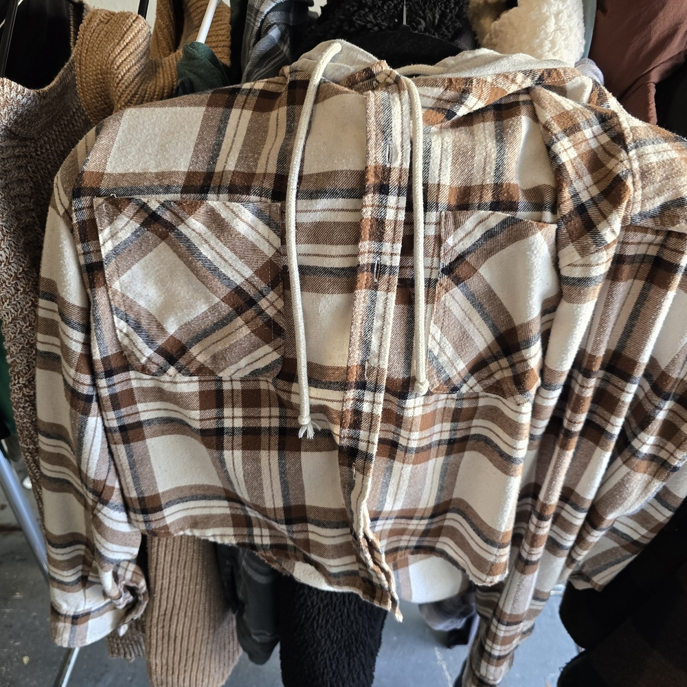 No Boundaries Brown and Cream Plaid Shirt